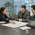 Equipo empresarial revisando un mapa de datos personales y sus flujos de tratamiento