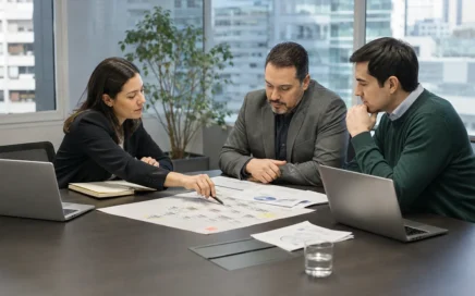Equipo empresarial revisando un mapa de datos personales y sus flujos de tratamiento