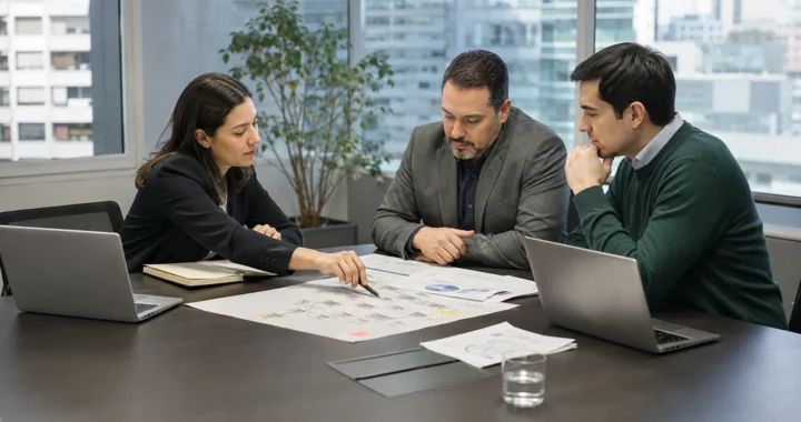 Equipo empresarial revisando un mapa de datos personales y sus flujos de tratamiento