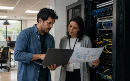 Equipo revisando la segmentación de red empresarial y sus zonas de seguridad