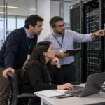 Equipo revisa copias de seguridad contra ransomware en una sala técnica
