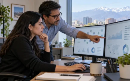 Profesionales revisando una prueba de detección en una oficina ficticia