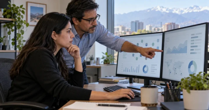 Profesionales revisando una prueba de detección en una oficina ficticia