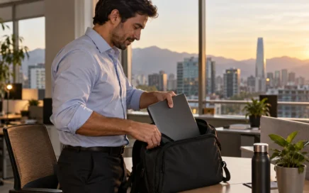 Profesional guarda un equipo corporativo: contexto del cifrado de portátiles ante una pérdida