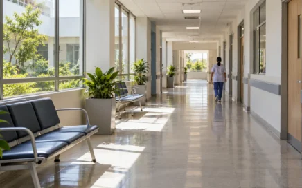 Ilustración referencial de un pasillo de hospital ficticio