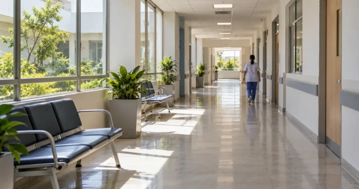 Ilustración referencial de un pasillo de hospital ficticio
